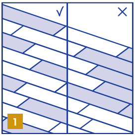 During installation, make sure that you mix up the floor panels sufficiently so that there are not too many identical, lighter or darker panels next to each other. To obtain the best visual effect, it is best to fit the panels in the direction of the longest wall and parallel to the incidence of light. Ensure that the end joints of the panels in 2 successive rows are never in line, they should be staggered by at least 30 cm.